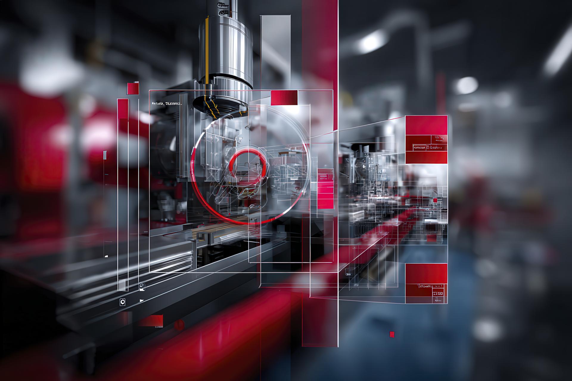 Immagine governance con overlay CAD e insets mascherati su protezioni industriali