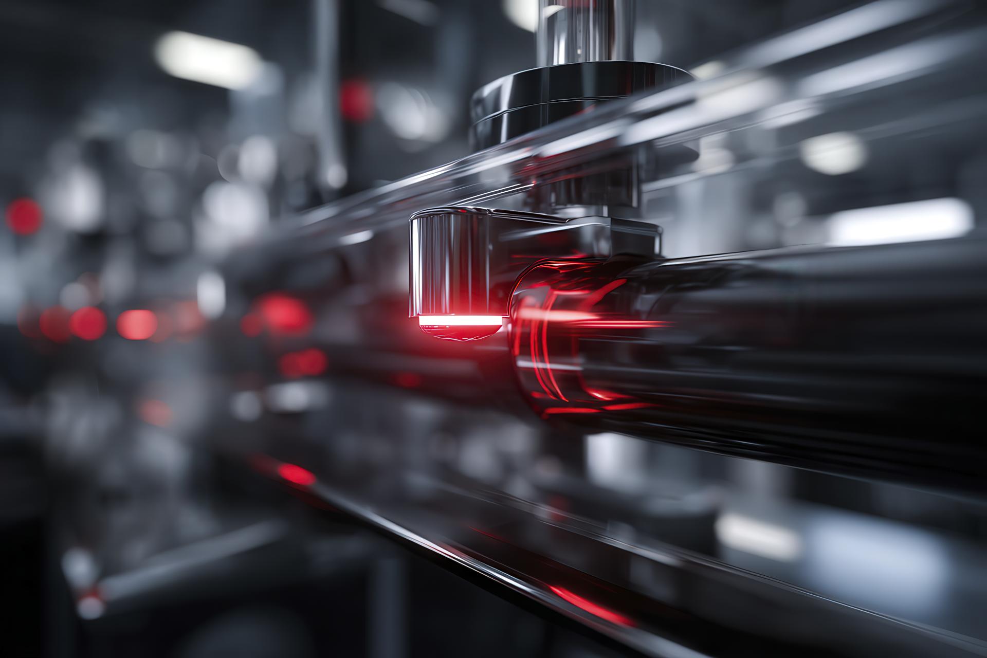 Sistema di protezione avanzato integrato in linea automatica con dettagli rossi #c72831