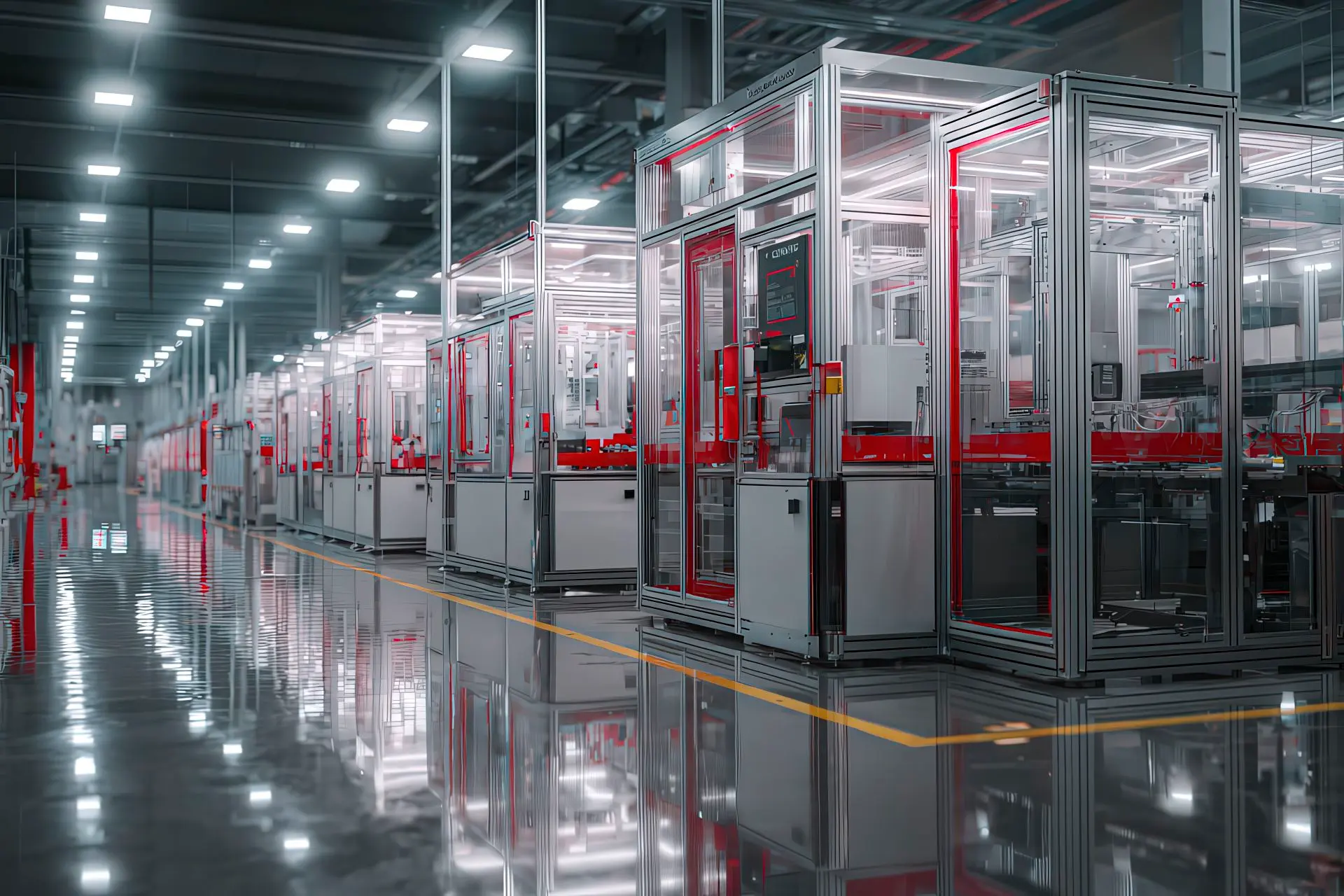 Industrial automation line equipped with LPM GROUP polycarbonate shields