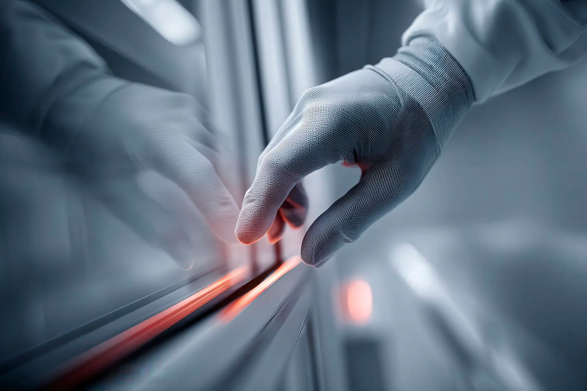 Operator eshikni xavfsizlik qulfi va qizil LPM tafsilotlari bilan yopadi