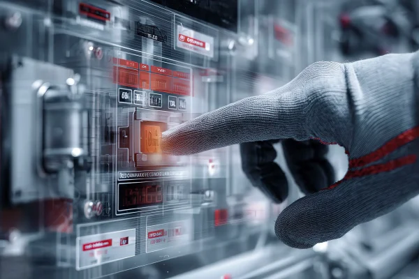 Interblocco di sicurezza su protezione industriale con dettagli rosso LPM