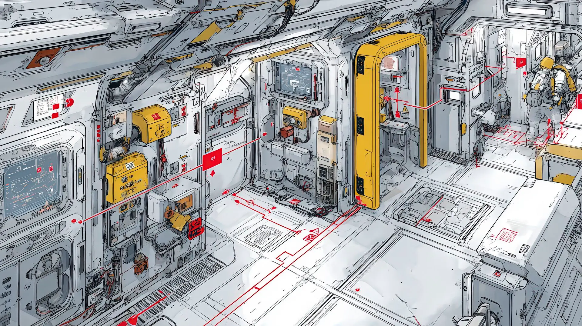 Accessi manutentivi e percorsi ergonomici con overlay CAD e rosso LPM
